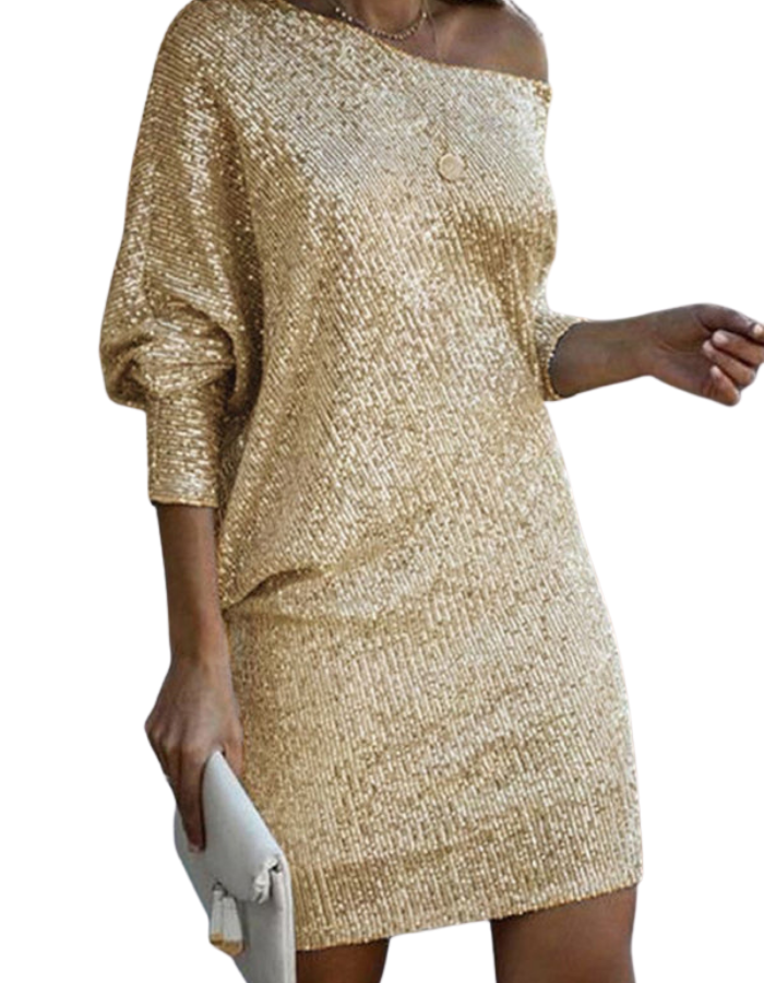 SHOPIQAT New Women's Midi Skirt Oblique Shoulder Sequin Dress Skirt - Premium from kakaclo - Just $11.500! Shop now at shopiqat